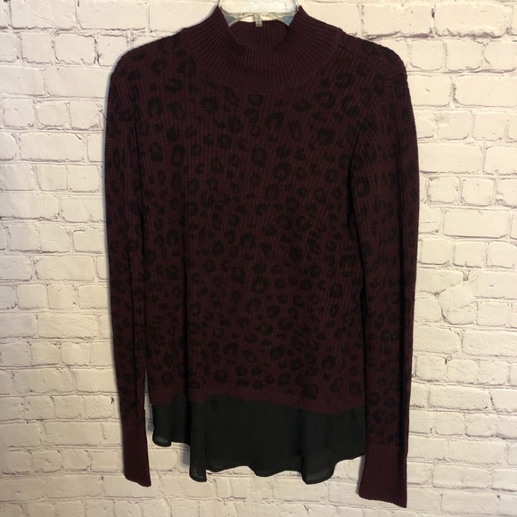 NWT Apt. 9 Burgundy Leopard Sweater With Black Hem - Picture 3 of 6